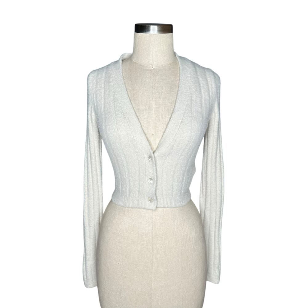 WILFRED FREE Plunge V-Neck Brushed Fleece Button Down Ribbed Cardigan Size XS
